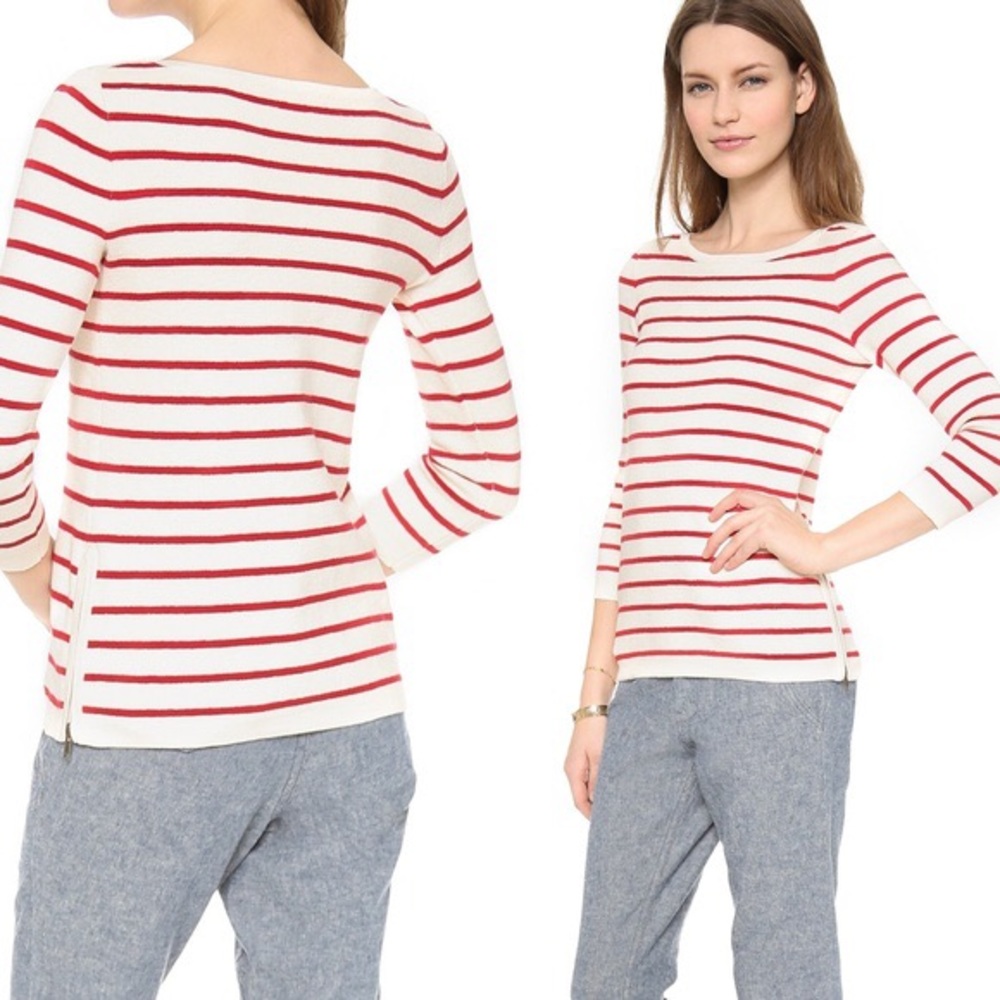 Madewell Seaside side-zip stripe cream sweater